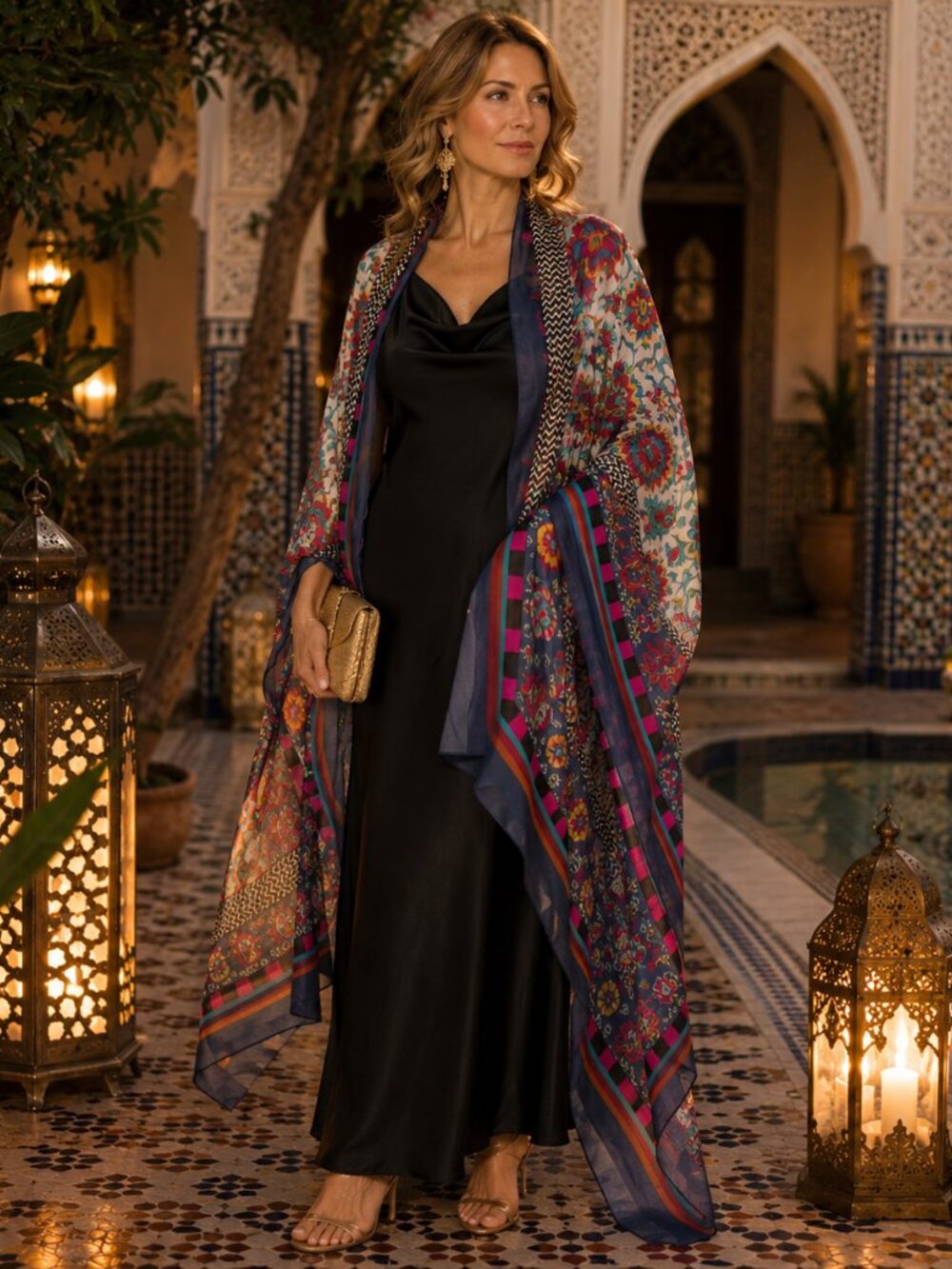 100% Silk Floral Paisley Wrap Shawl Scarf | Oversized Statement Wrap | 97" x 43" - Picture 3 of 15